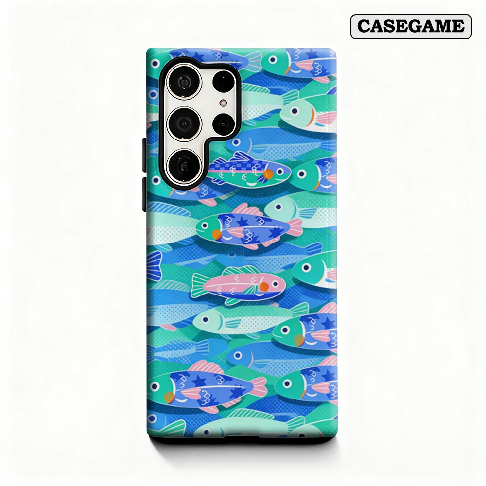 Casegame Phone Case for Samsung Galaxy S25 S26 Ultra S24 S23 Ultra Plus Shockproof Double Layer Colorful Fish School Cover