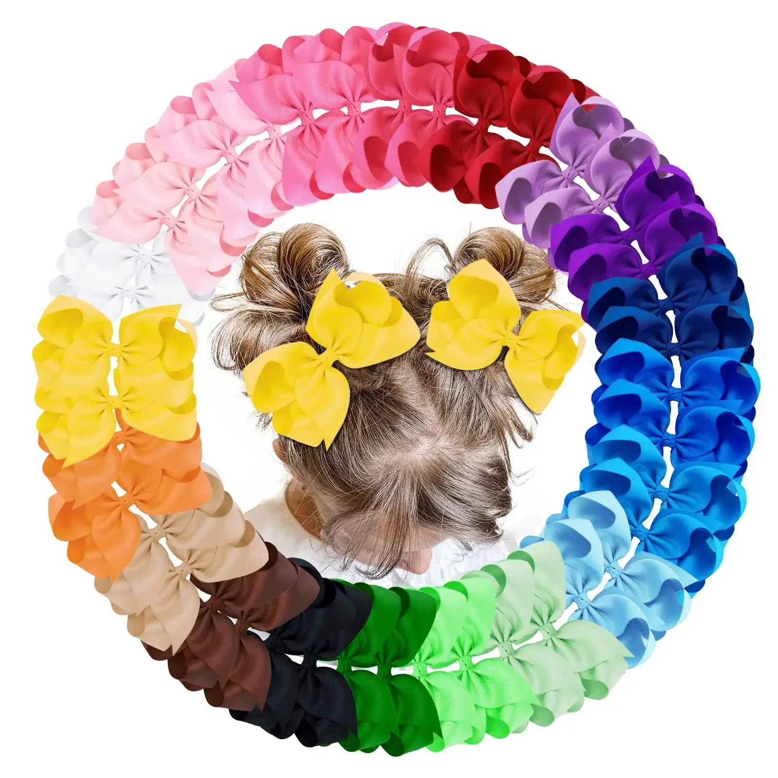 40pcs/set 4.5Inch Sweet Large Grosgrain Ribbon Bows Hair Clips for Baby Girls Multi -colored Hairpins Headwear Hair Accessories