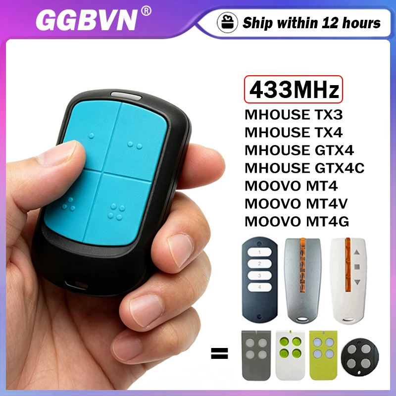 MHOUSE GTX4 TX3 TX4 GTX4C 433.92MHz Garage / Gate Remote Control MOOVO MT4 MT4V MT4G Command Transmitter 433MHz Gate Control