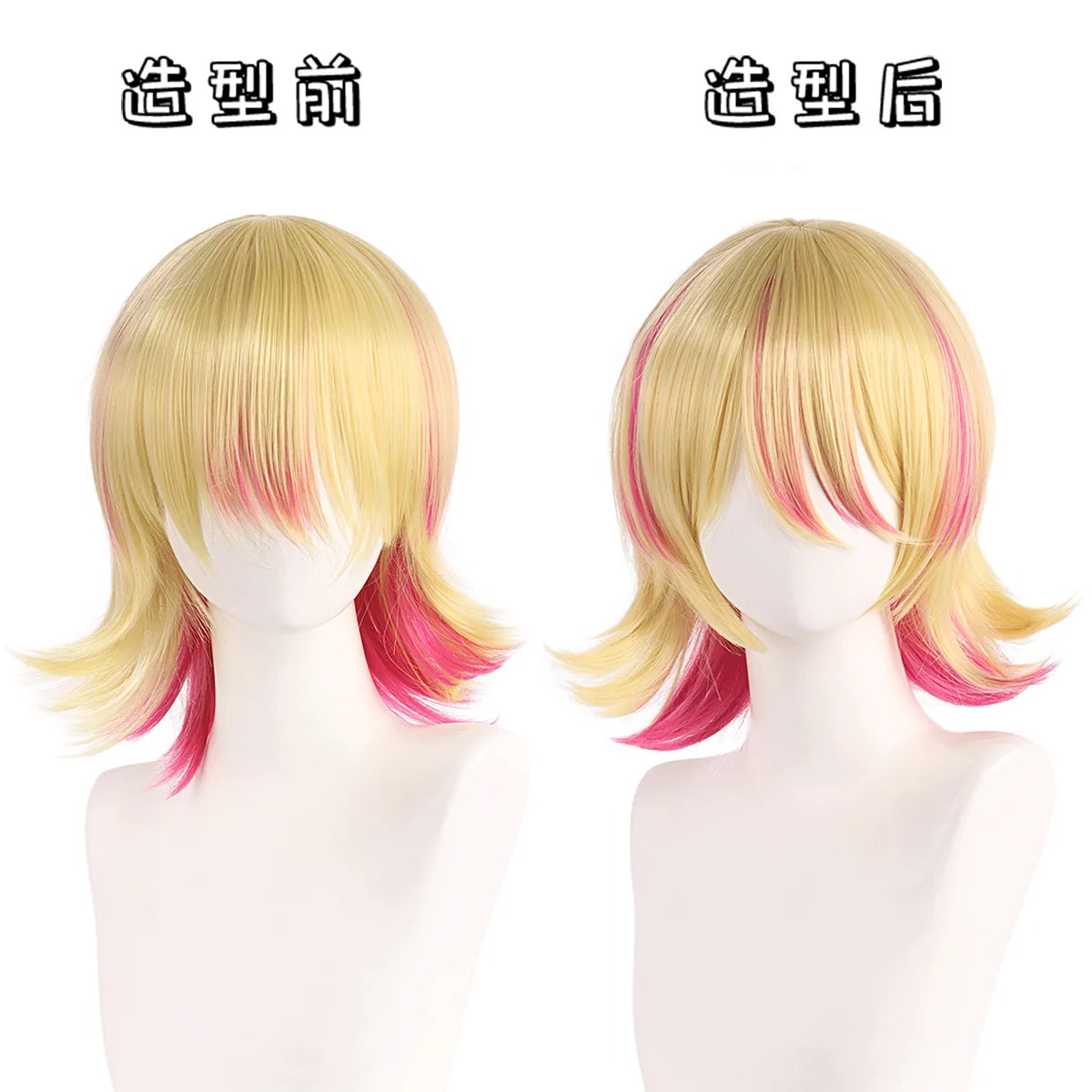 Synthetic Cosplay Wig Short Blonde Hair Twin Tails Anime Costume Party Role Play Game Carnival Halloween Dress Up Heat Resistant