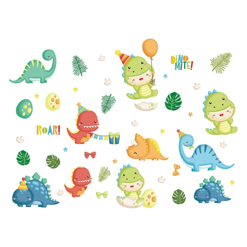 Happy Little Dinosaur Wall Sticker Shop Window Glass Layout Electrostatic Decora Sticker Moisture-proof Anti Fouling Removable