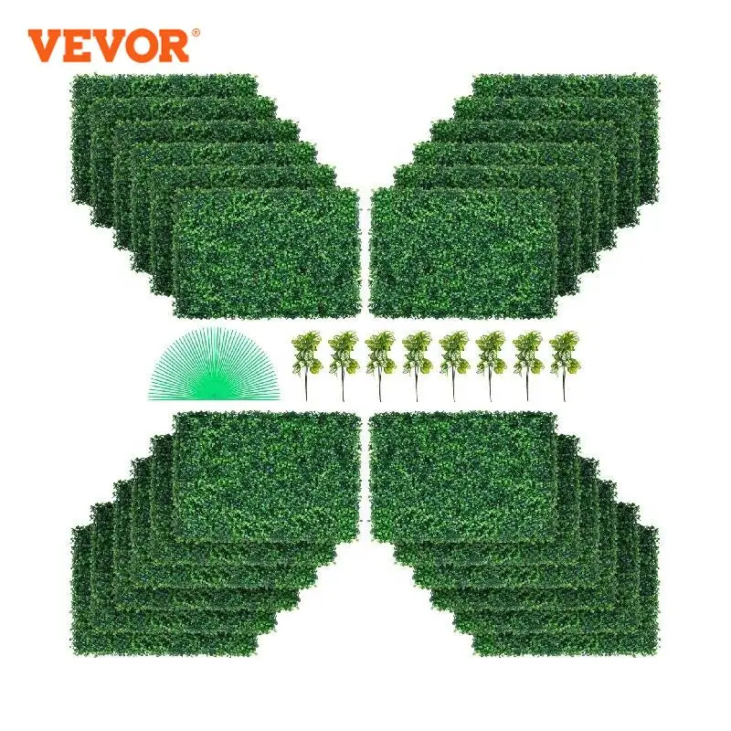 

VEVOR Artificial Boxwood Panel UV 24pcs Boxwood Hedge Wall Panels Artificial Grass Backdrop Wall 24" X 16" 4 cm Green Grass Wall