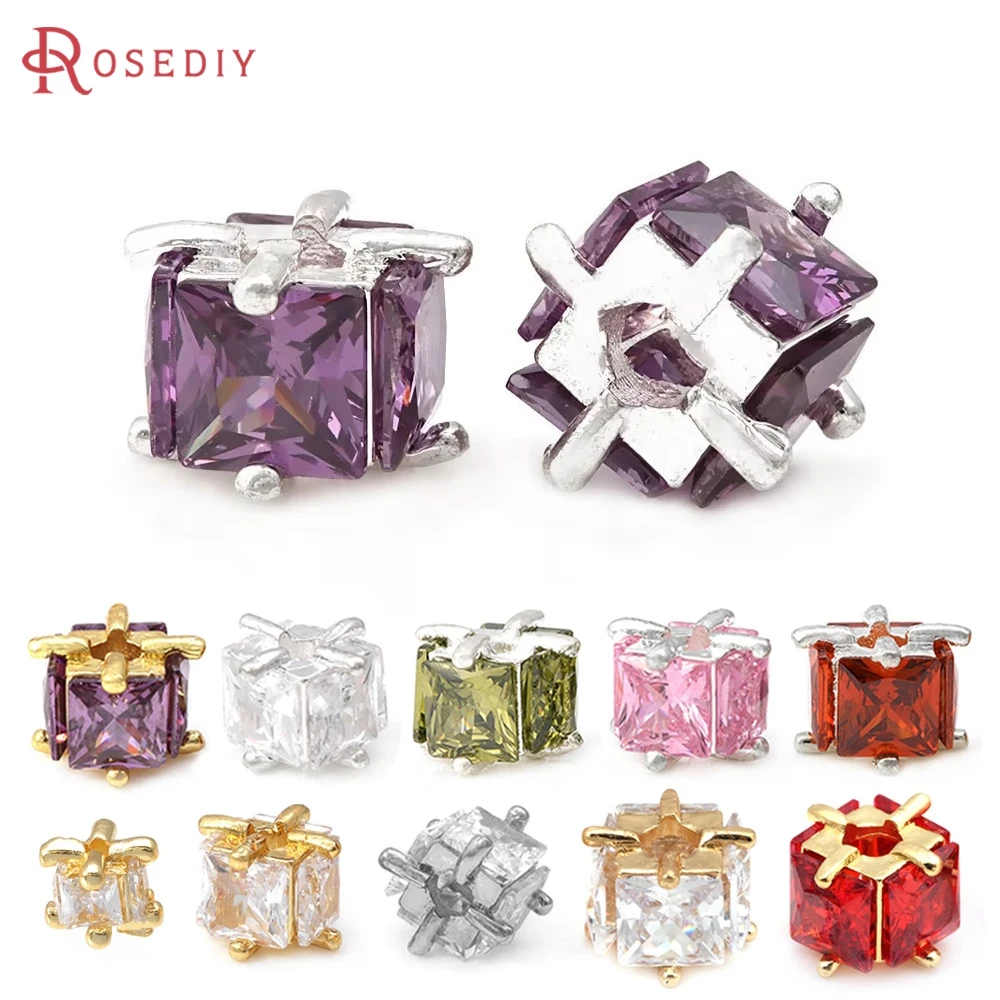 

18K Gold Color Brass and Zircon Large Hole Cube Spacer Beads Bracelets Jewelry Making Supplies Necklace Earrings