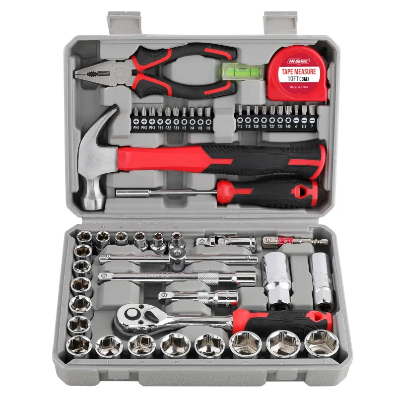 

Home Garage Mechanics DIY Tool Kit Set with Metric Sockets Ratchet Wrench Screwdriver Bit Set Pliers and Spark Plug Access