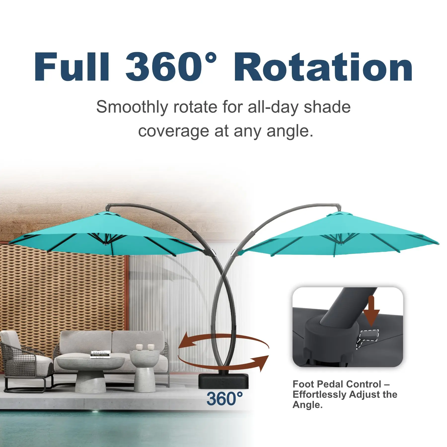 11FT Cantilever Umbrella with Base Large Curvy Outdoor Aluminum Offset Umbrella w/ 360° Rotation, UV Resistant Canopy