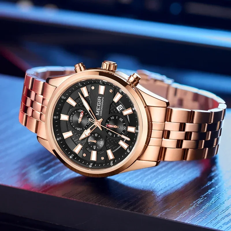 MEGIR New Fashion Mens Watches Chronograph Waterproof Stainless Steel Date Sports Quartz Watch Men Top Brand Luxury Wristwatch image 2