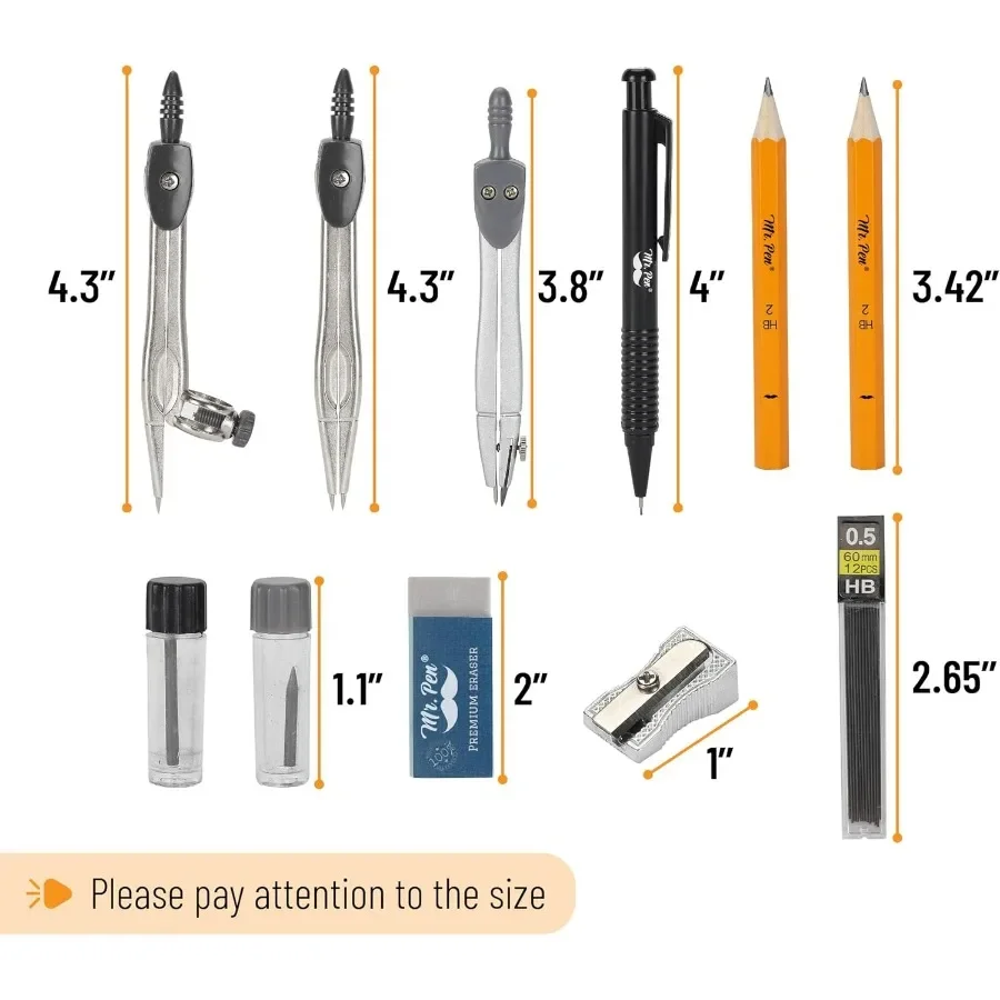 15-Piece Geometry Set with 6-Inch Protractor | Compass Ruler Back-to-School Supplies for Students & Teachers