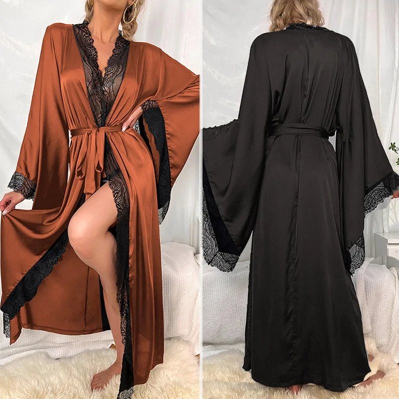 

Ультра-длинный атласный халат из ледяного шелка, сексуальный халат Bell Sve Bla Batobe, белый утренний халат, однотонный домашний халат для молодых женщин