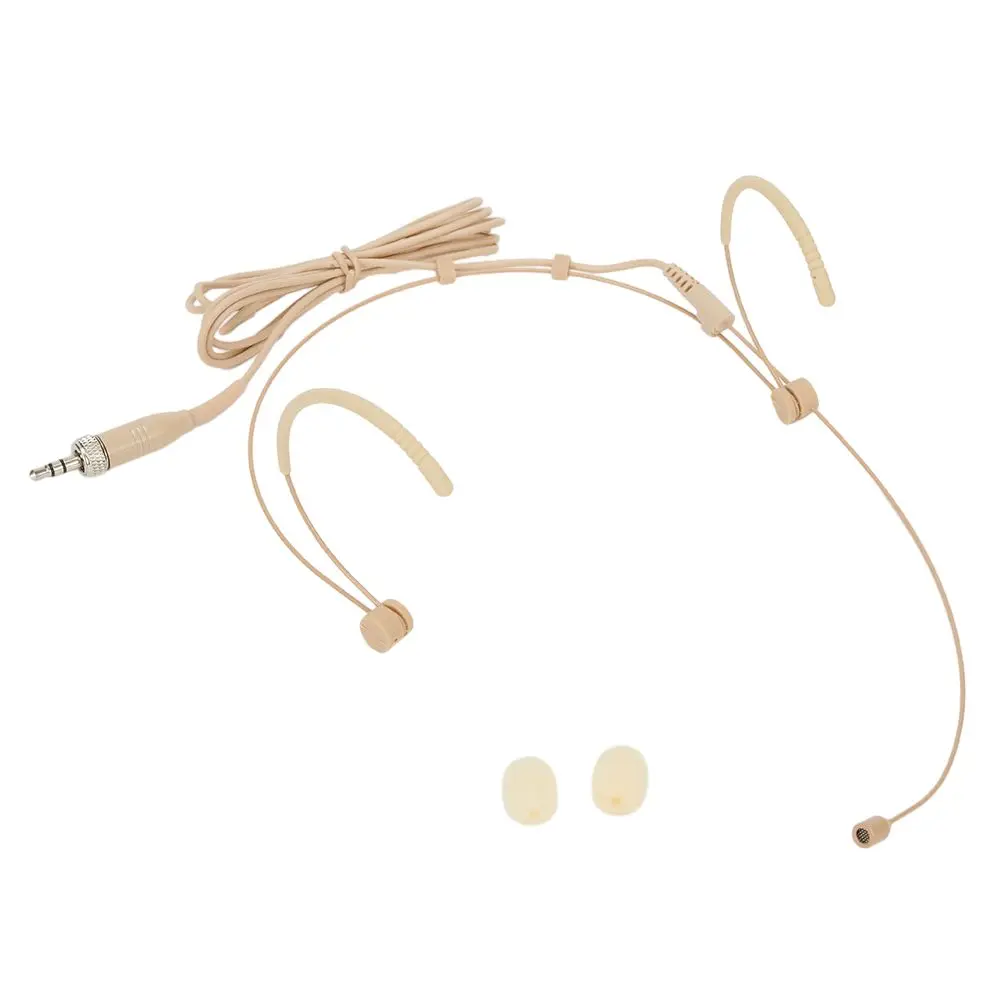 Beige Double Earhook Headset Mic Headworn Microphone 3.5mm 3 Pin For 4 Pin XLR-Plug FOR Omnidirectional Microphone