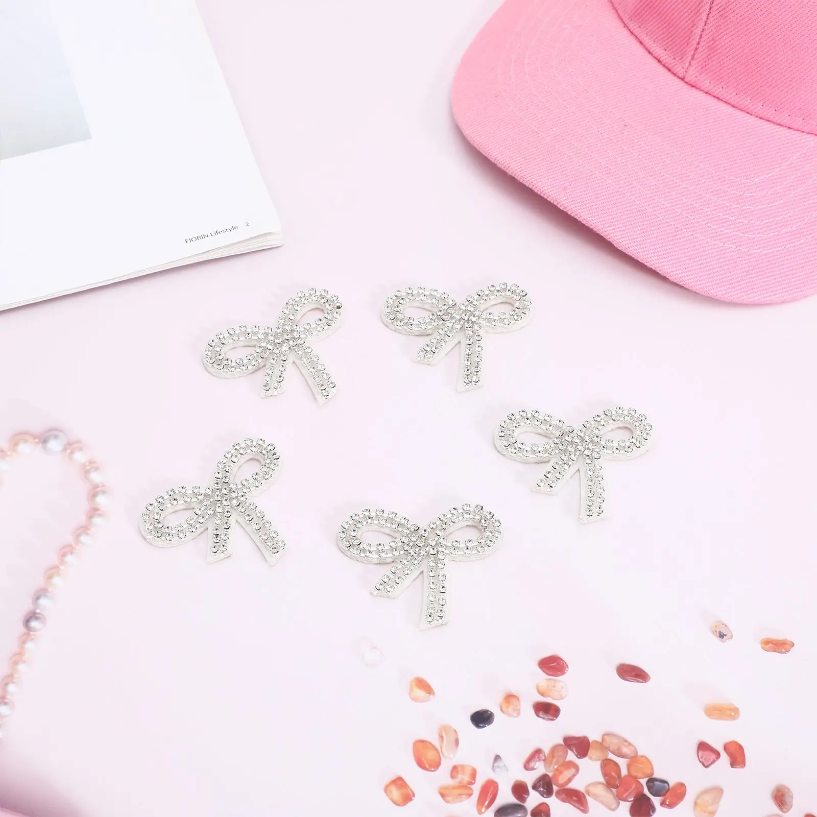 5 Pcs Beaded Bow Rhinestone Appliques Iron On Trim Crystal Cheer Knot Decoration Embellishment Shiny Garment Patch