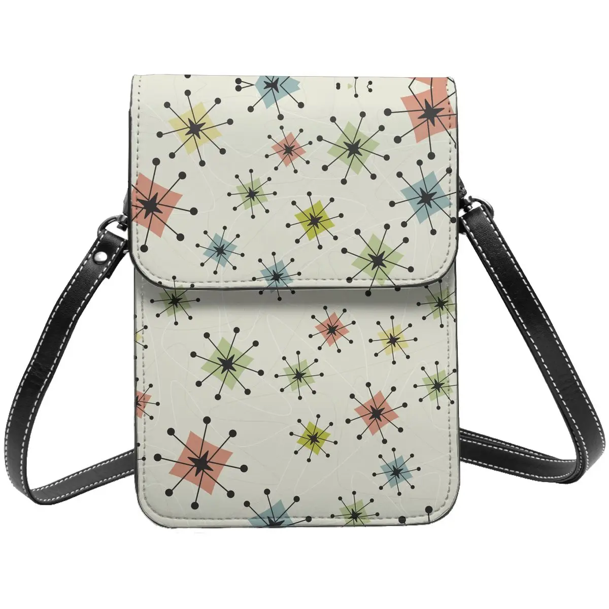 Atomic Stars Pattern Shoulder Bag Vintage Streetwear Leather Mobile Phone Bag Student Bulk Aesthetic Bags