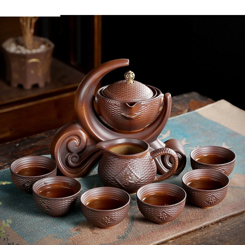 Ceramic Stone Grinding Semi-automatic Tea Set Kung Fu Teaset Ceremony Supplies Flower Teaware Multicolors Teapot Gifts