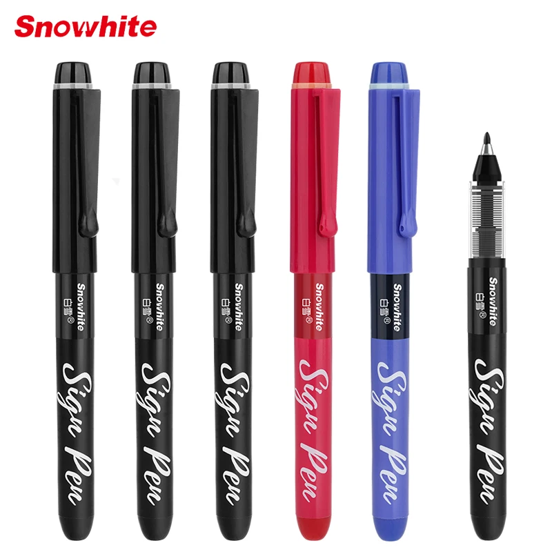 Snowhite 12Pcs Direct Liquid Gel Pen 1.0mm Elastic Fiber Tip, Quick-Drying Large Capacity Smooth Writing Pen