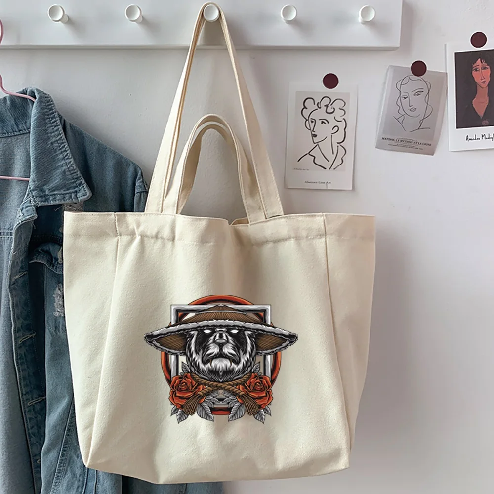 Women's Shopping Organizer Bags 2025 Canvas Shoulder Bags Reusable Casual Eco-Friendly Handbag Tote Bags Samurai Printed