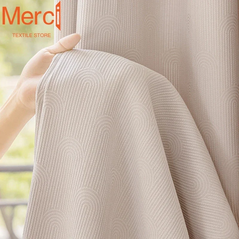 

Modern French Style Luxury Cream Chenille Jacquard Curtains for Living Room Bedroom Dining Shading Window Drapes Custom Size