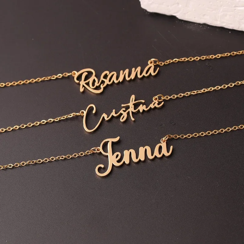 

Custom Name Necklace for Women Personalised Cursive Letter Pendant Stainless Steel Jewelry Men Chain Choker Collar Personalizado