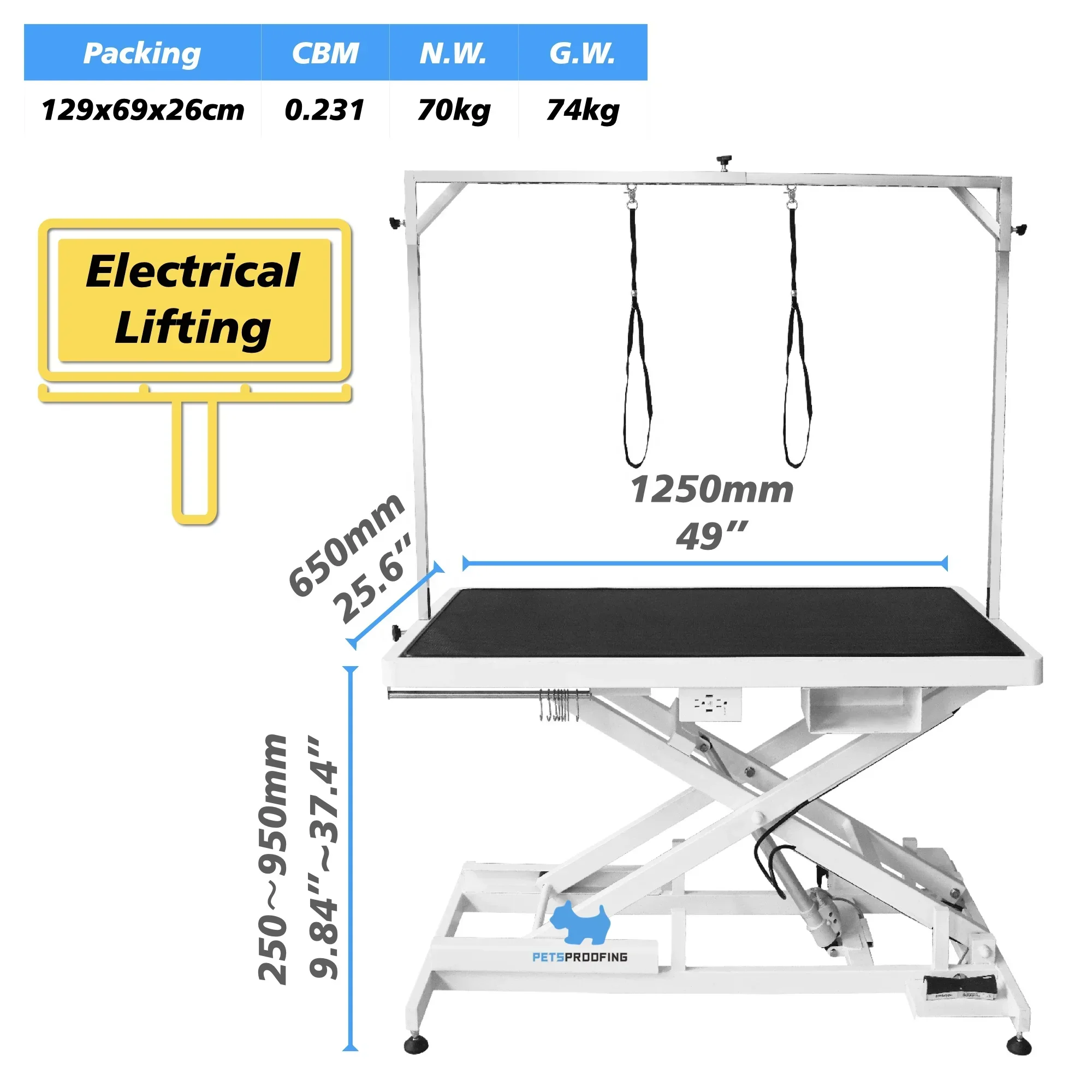 Stainless Steel arm Electric Hydraulic Dog Grooming Table Sustainable with Charging Power Source