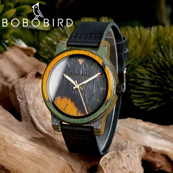 2023 BOBO BIRD Men Wooden Watches Leisure Fashion Colored Wood Quartz Wristwatch Reloj Hombre Personalized Custom Gift