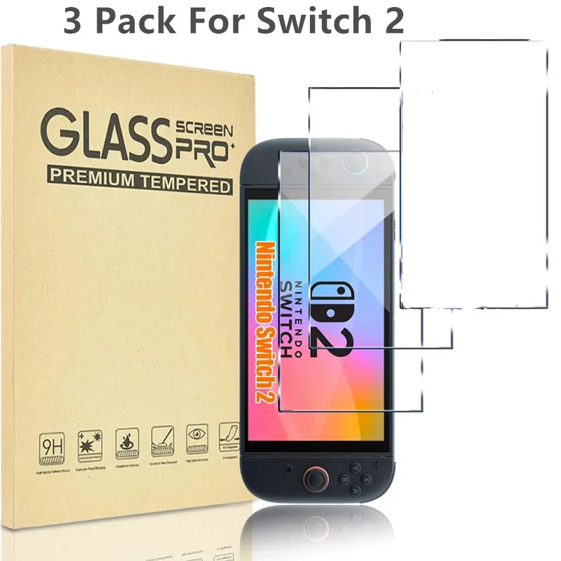 

3 Pack Premium 9H Tempered Glass Screen Protector Transparent HD Clear Anti-Scratch Guard Cover for Nintendo Switch 2 (2025)