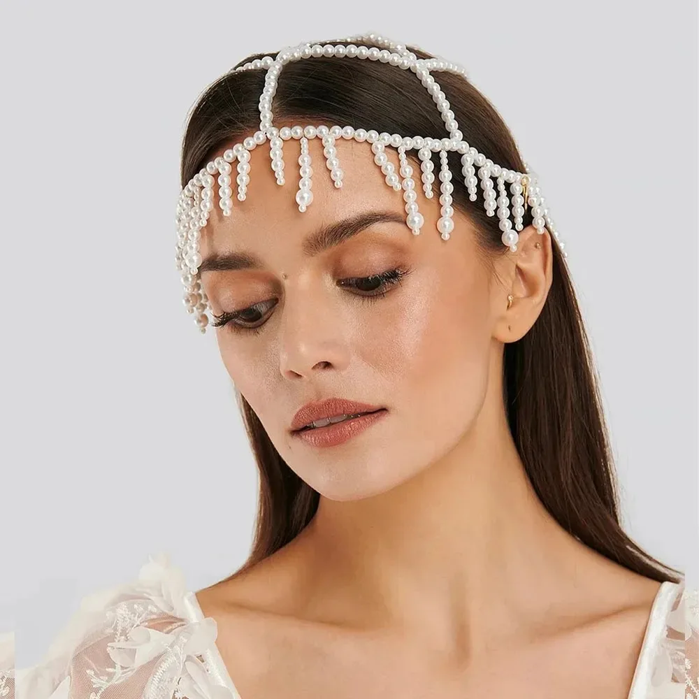 Fashion Pearl Fringe Headpiece Crystal Cap Head Chain Roaring 20s Great Gatsby Tassel Akcesoria do włosów dla części Art Deco Prezenty