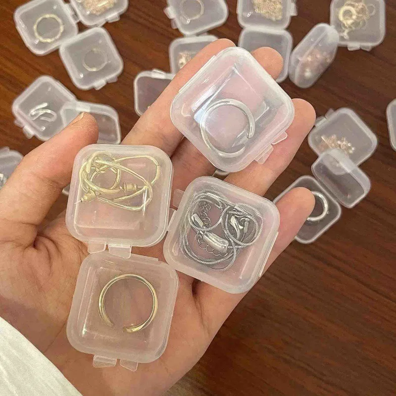 1/50 Mini Square Storage Box Transparent Plastic Flip Cover Small Case Pill Jewels Dustproof Storage Pack Boxes Wholesale