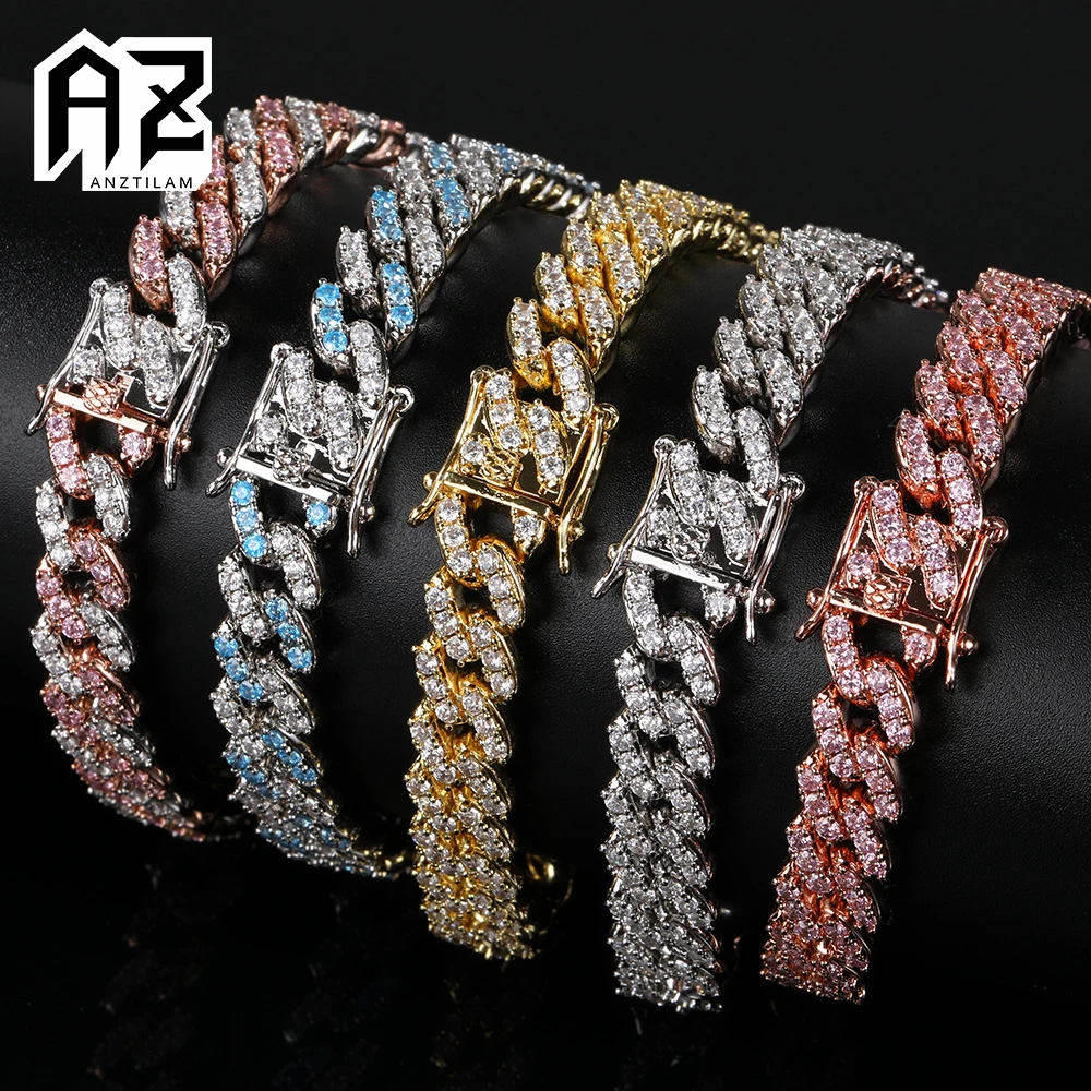 

Anztilam 9mm Cuban Link Chain Bracelet Fro Men Cubic Zircon Miami Curb Miami Chain Bracelet Women Hip Hop Jewelry Drop Ship