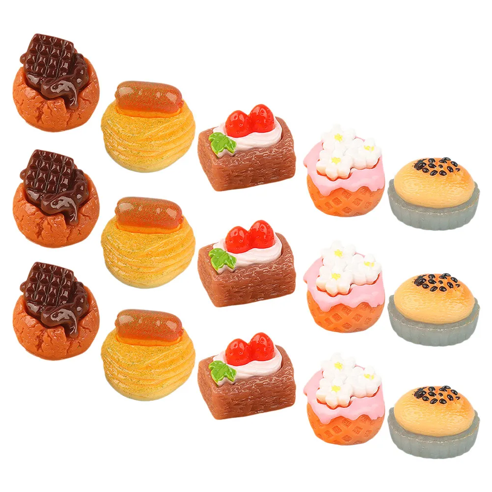 15 pièces de mini-gâteaux en miniature, modèles de desserts artificiels réalistes pour la décoration de la cuisine d’une maison de poupées, accessoires pour mini-maison, éléments décoratifs.