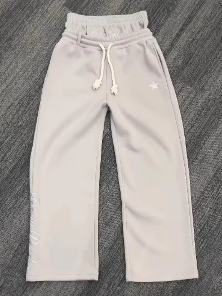 

Y2k Harajuku Double Waisted Sweatpants Men Women High Street Pants False Two Pants Embroidery Loose Drawstring Wide-leg Pants