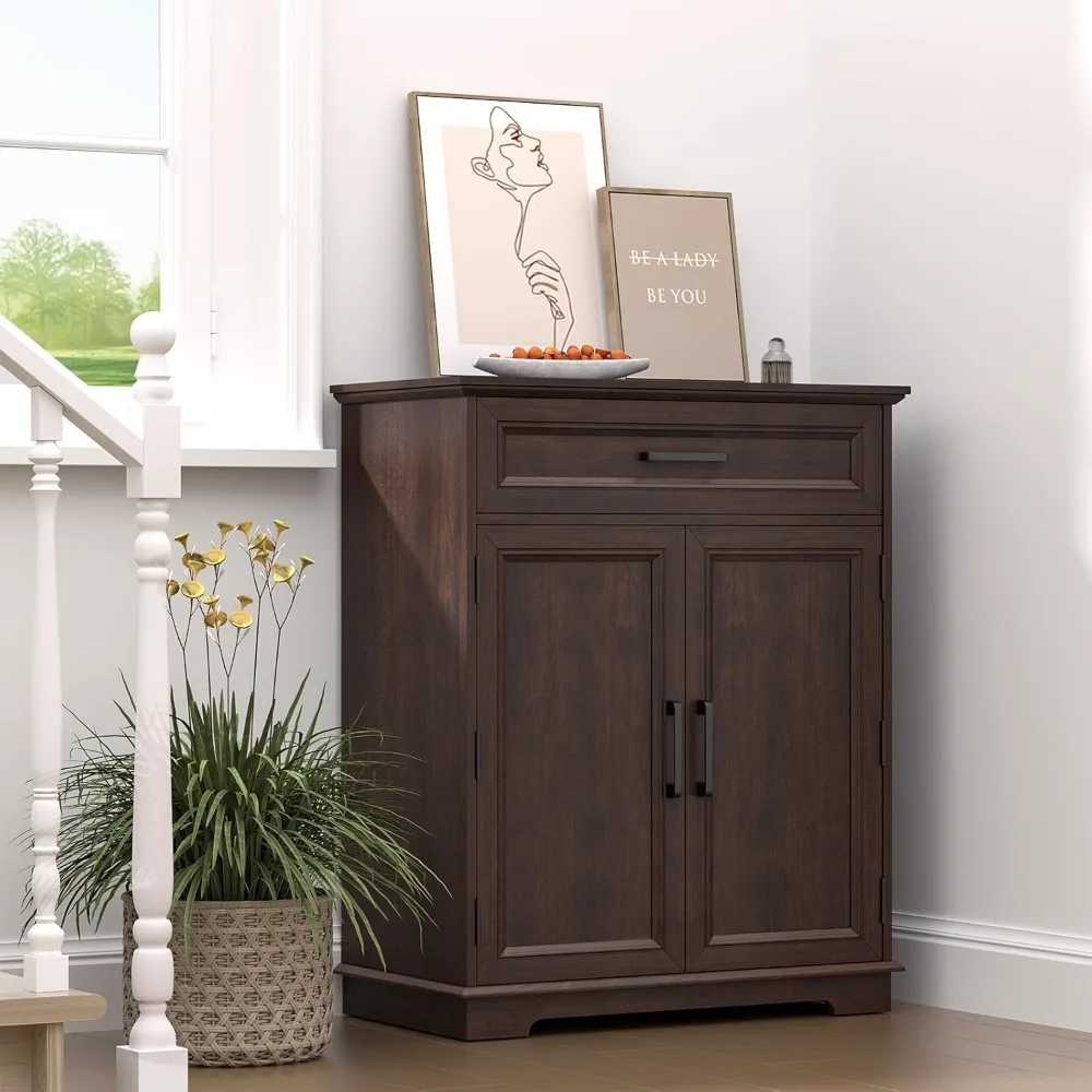 Kitchen Storage Cabinet with Drawer, Buffet Cabinet with Storable Door, Modern Floor Sideboard, White Freestanding Cabinet