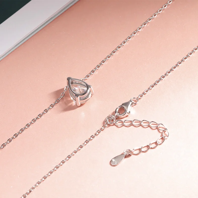 Smyoue Certified 1CT 2CT Pear Cut D VVS1 Moissanite Necklace for Women 18k Gold Plated Jewelry 100%  Sterling Silver 925 Pendant