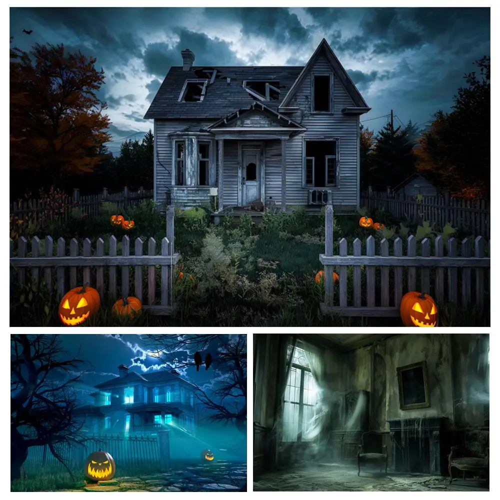

Halloween Photo Backdrop Abandoned Suburban House Horror Night Party Halloween Decoration Photography Background Photo Studio