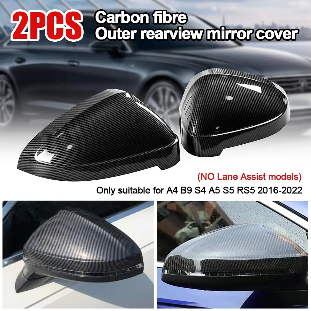 

2pcs Black Style Cover for AU-DI A4 B9 S4 A5 RS5 Mirror Cover 2016-2022 Year Carbon Fiber Rear Mirror Cap Car Accessories