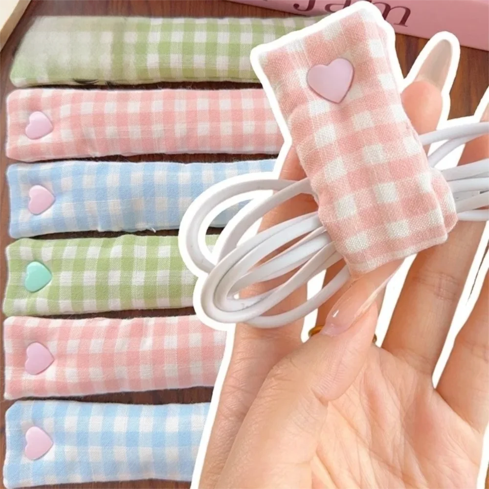 

Portable Data Cable Storage Buckle Reusable Floral Charging Cable Winder Cloth Bowknot Grid Headphone Cable Storage