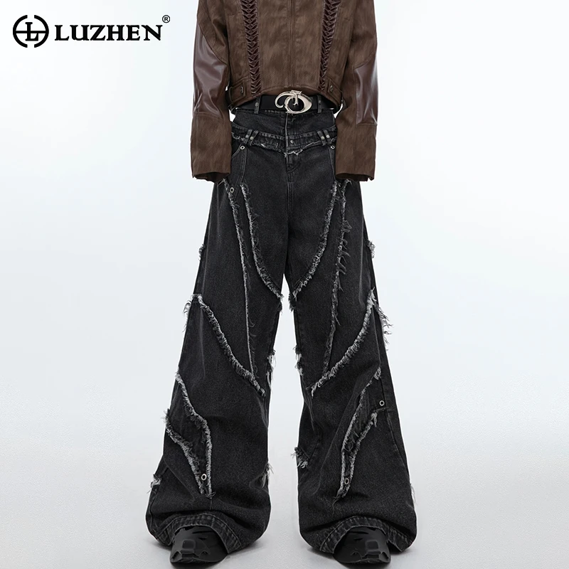 

LUZHEN American Personalized Trendy Burr Patchwork Design Washed Denim Pants 2024 Autumn Fashion Streetwear Men's Jeans LZ4687