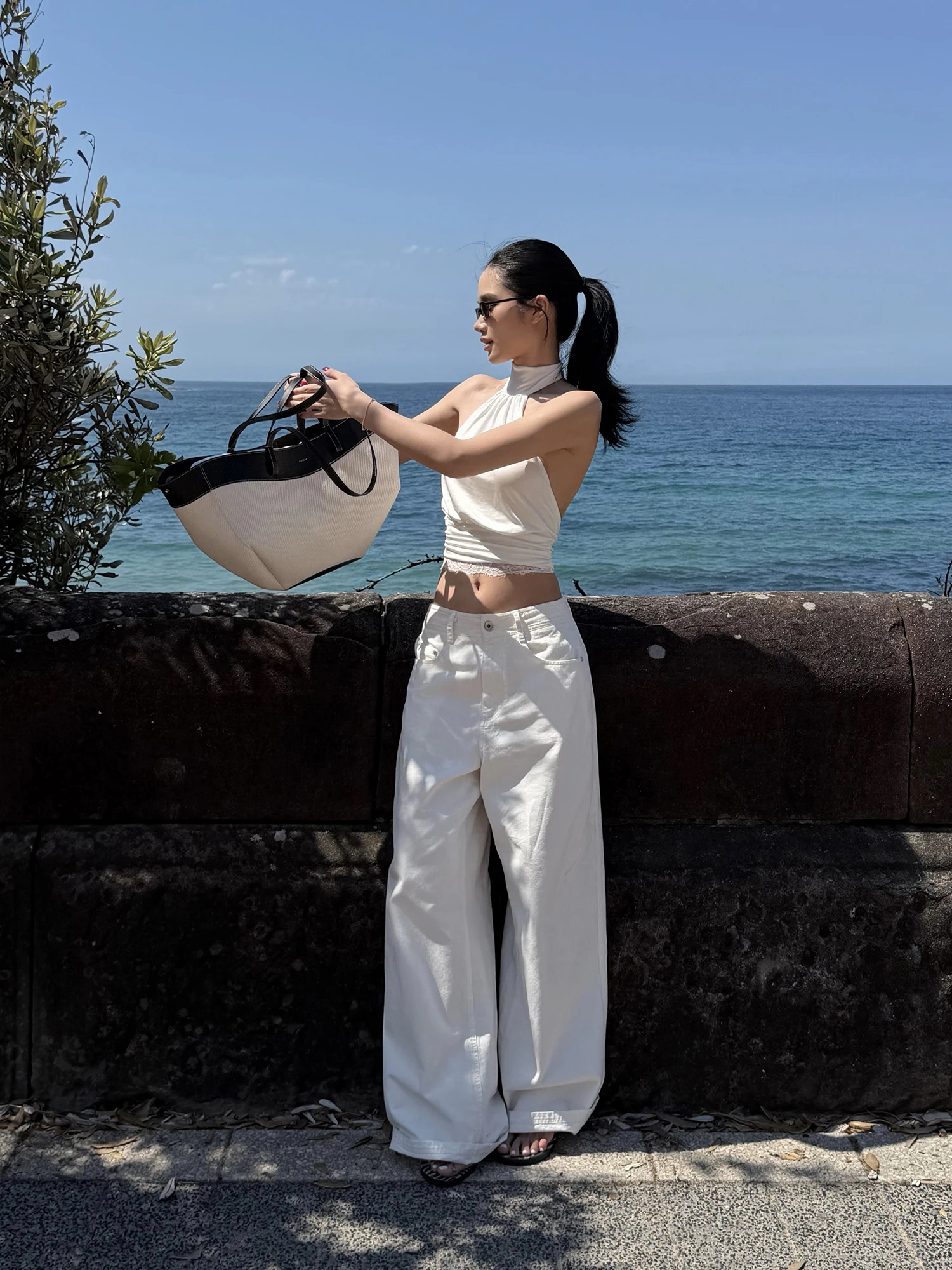 

Rovente Modern Wide Leg Straight Tube Jeans Women Summer Thin Loose Tall Cotton Casual Pants High Waist Long Trousers