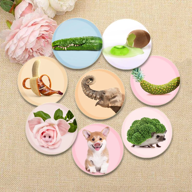 

Funny Creative Cartoon Animals Pins,Some Interesting Delicacies Badge, Tinplate Brooches for Backpack Clothes Gifts Accessory