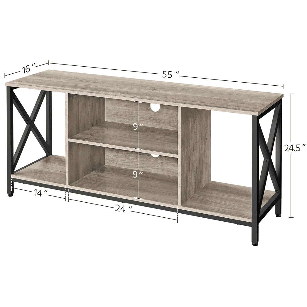 TV Stand With Storage for TVs Up to 65'' Distressed Gray Furniture Cabinet Table Supports Living Room TV Stands Home