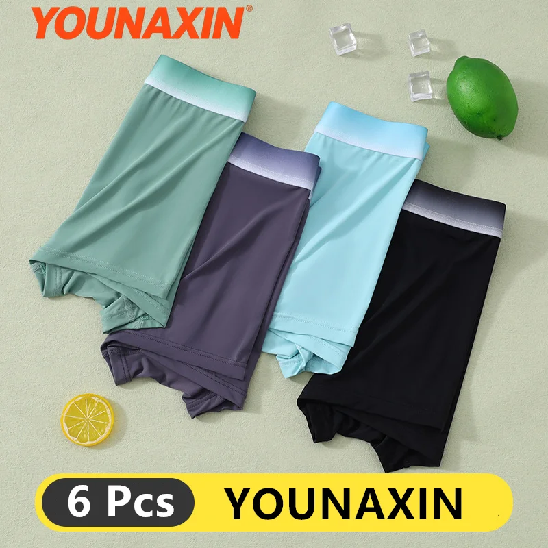 6 Pcs Men Ice Silk Boxer Briefs Summer Underwear Antibacterial Breathable Underpants Undies Shorts L XL 2XL 3XL 4XL 5XL YOUNAXIN