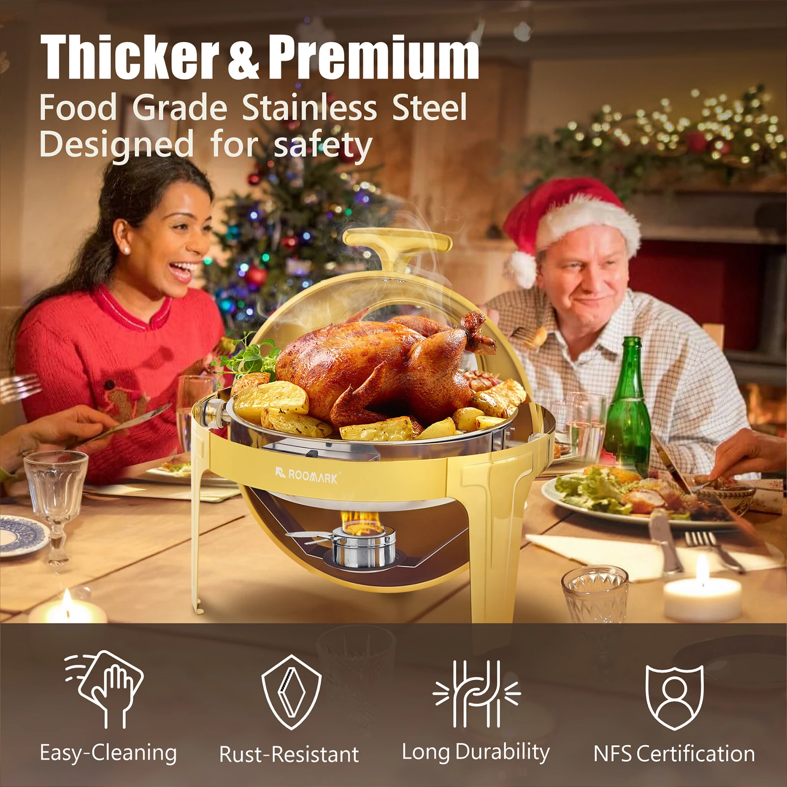 ROOMARK 9QT Chafing Dish Buffet Set, High Grade Stainless Steel Catering Warmer Complete Set with Thick Frame for Party Wedding