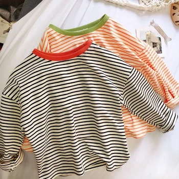2026 Autumn Spring 1-5Y Baby Girls Boys Undershirt Kids Striped Long Sleeve T-Shirt Loose Soft Daily Children Top Clothing