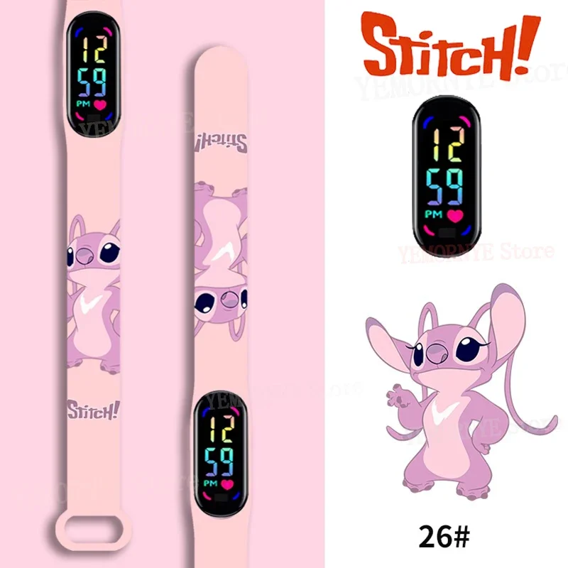 

Цифровые Детские часы Disney Stitch, фигурки аниме, светящиеся Детские спортивные часы с сенсорным экраном, водонепроницаемые цифровые часы, игрушка на день рождения