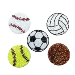 Sports Series Sequin Embroidery Patches for Football, Basketball, Baseball, Volleyball, Softball, Small Sequin Embroidery DIY Patches for Sweatshirts and T-Shirts