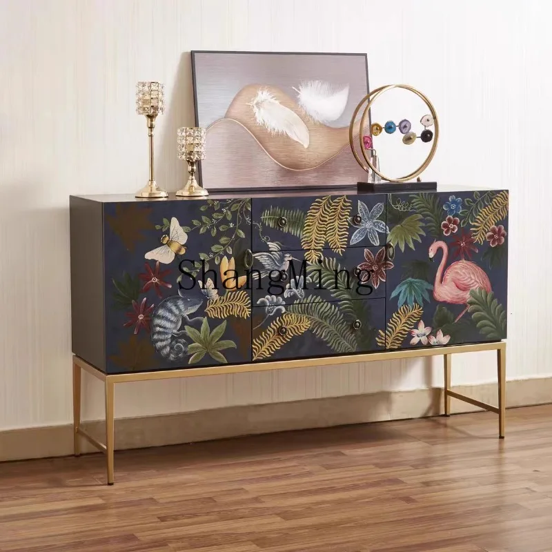 

LXY retro dining side chest painted light luxury home large capacity foyer partition storage cabinet