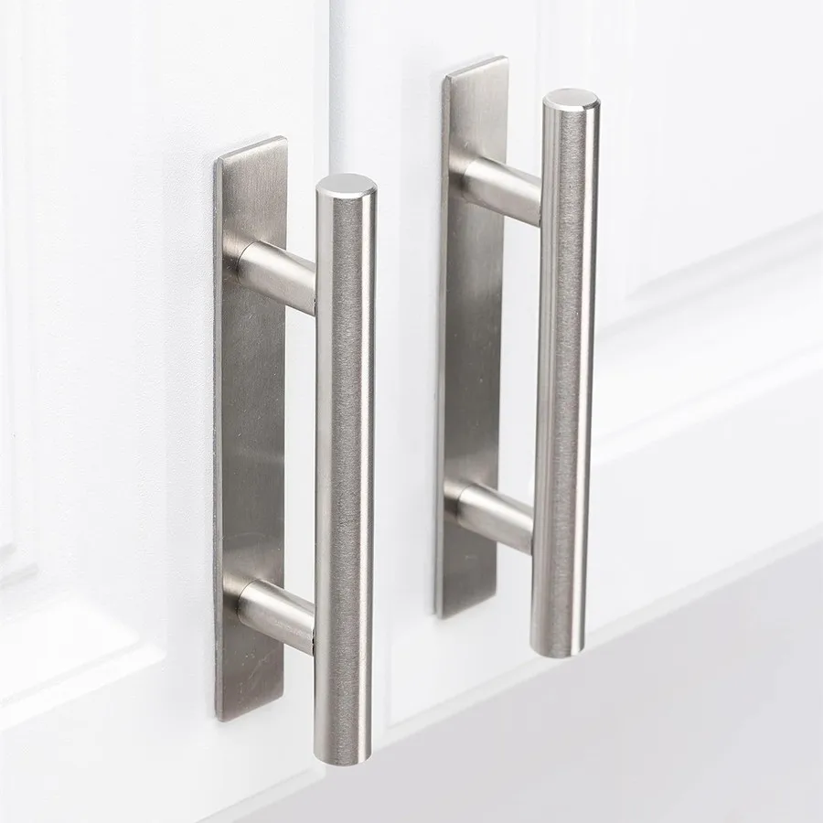 قطعة واحدة من مقبض أسود فضي اللون من الفولاذ المقاوم للصدأ لخزانة الملابس ومقابض الأبواب بدون ثقب مع شريط قوي على الوجهين #1