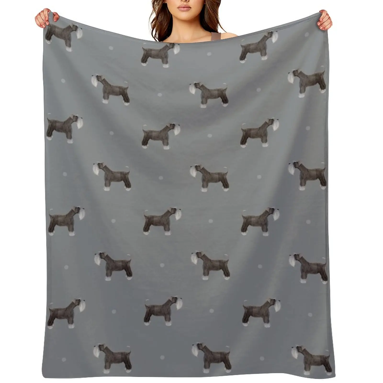 Side facing Schnauzer repeat pattern Soft Grey Throw Blanket Hair Custom valentine gift ideas Loose Blankets