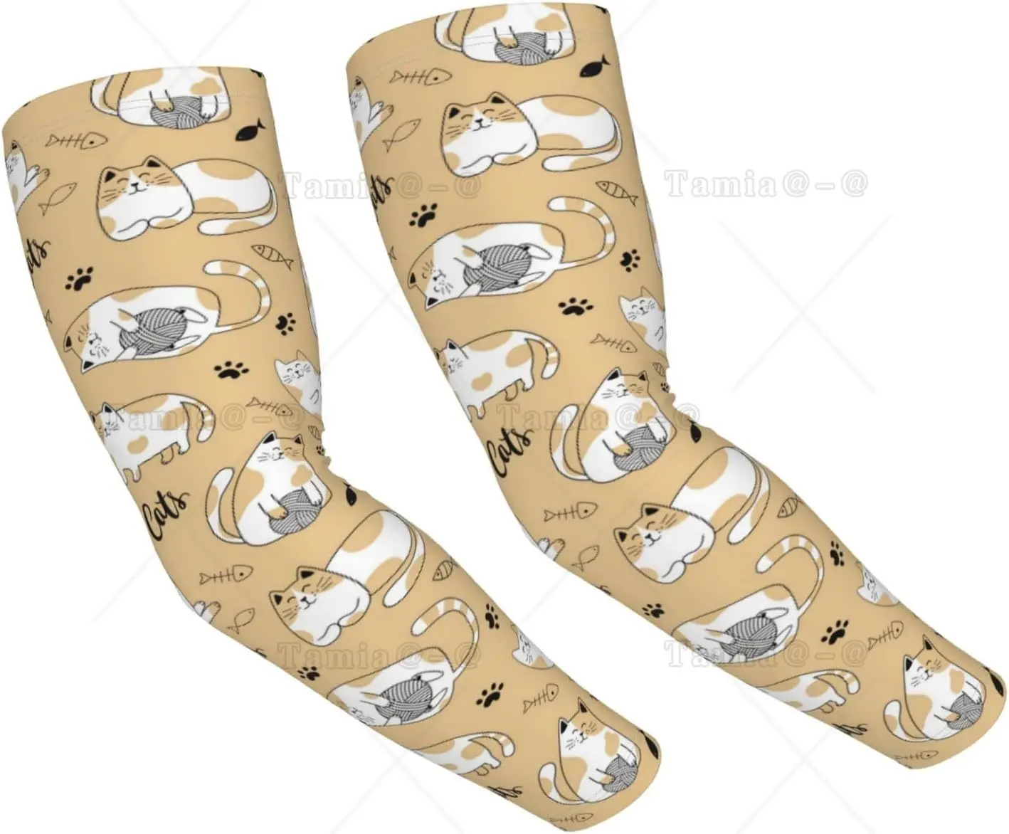 Cat Print Animal Sun Protection Arm Sleeves with Thumb Hole,Farmers Gardening Cooling Sports Sleeves for Women Men