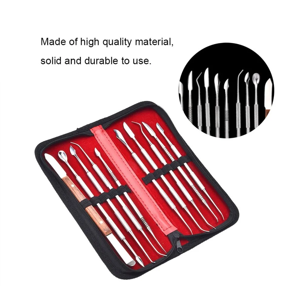 

Stainless Steel Wax Carving Tool Set 10-Piece Set Portable Metal Sculpture Kit Double Ended With Case Jewelry Decoration Tools
