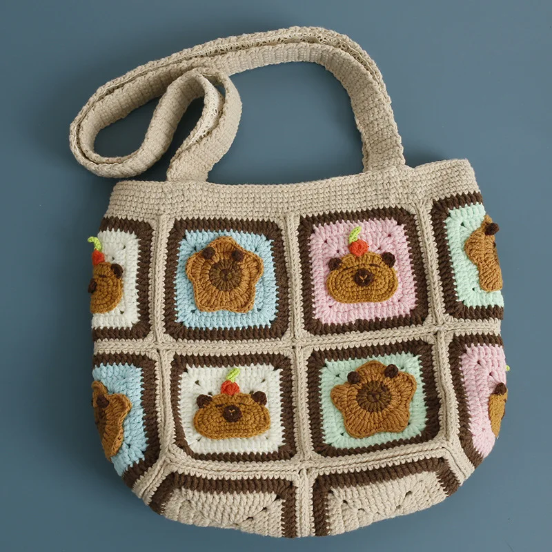 Hand crocheted guinea pig shoulder bag, wool crocheted cartoon women's bag, handmade satchel