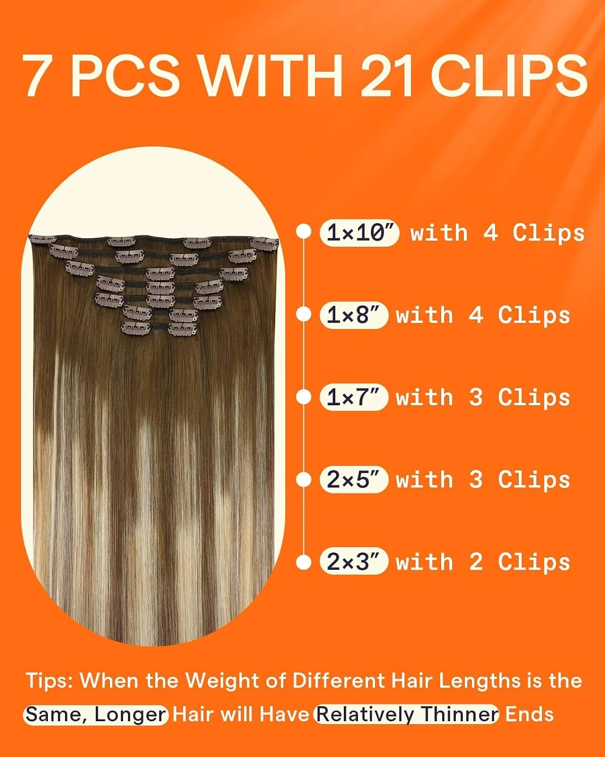 Full Shine Clip on Human Natural Hair Extensions 7 Pcs Balayage Color Weave Clip in Remy Straight Hair for Long  and Volume
