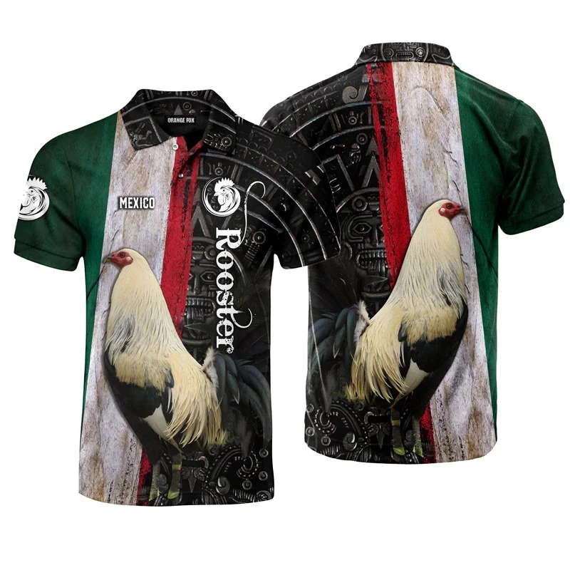 3D Print Mexico Flag Polo Shirt For Men Women Tops Fashion Short Sleeve Button Lapel Polo Mexico Rooster Pattern Unisex Tops view 6